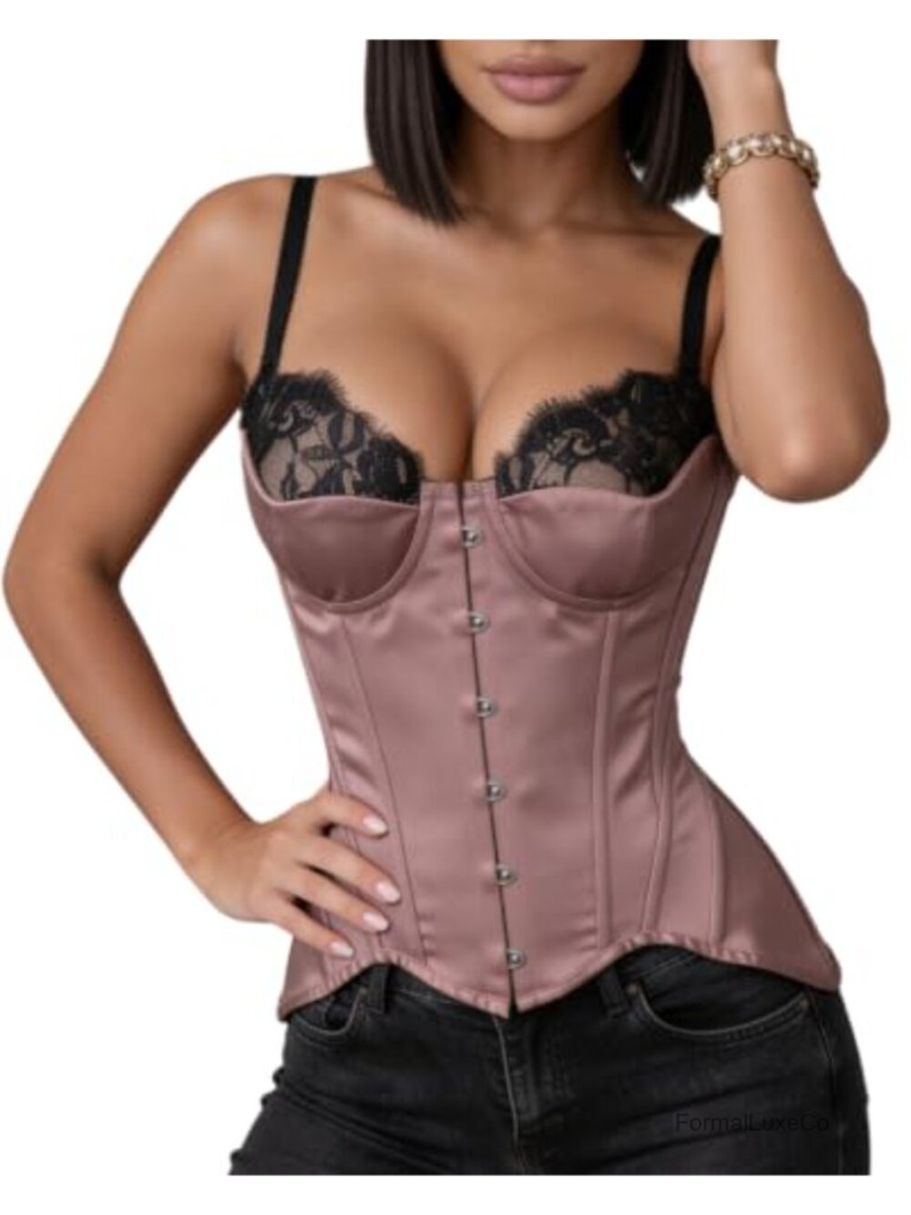 Satin Overbust Corset Top 18 Boned Bustier Lace Up Back